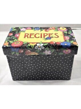 New sealed Mary Englebreit Black Polka Dot Recipe Box+8 Dividers 2009 Studio 8